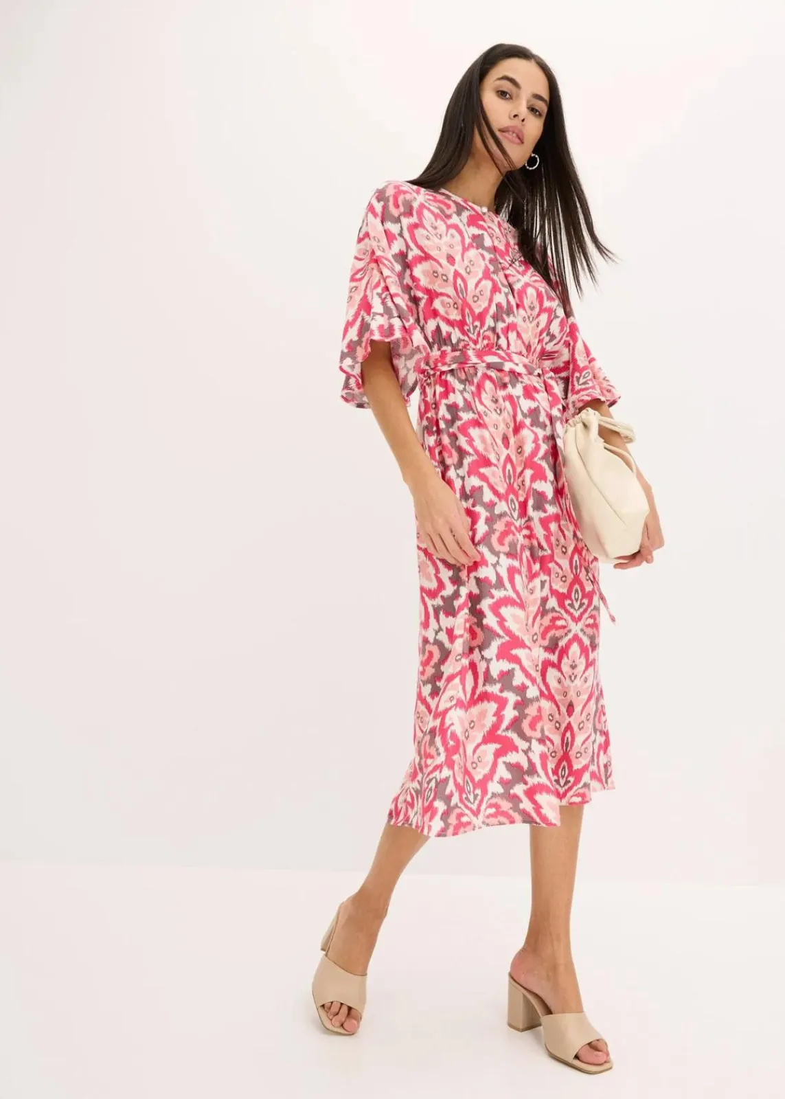 bonprix Kleider^bedrucktes Midikleid aus Viskose-Mix pink floral
