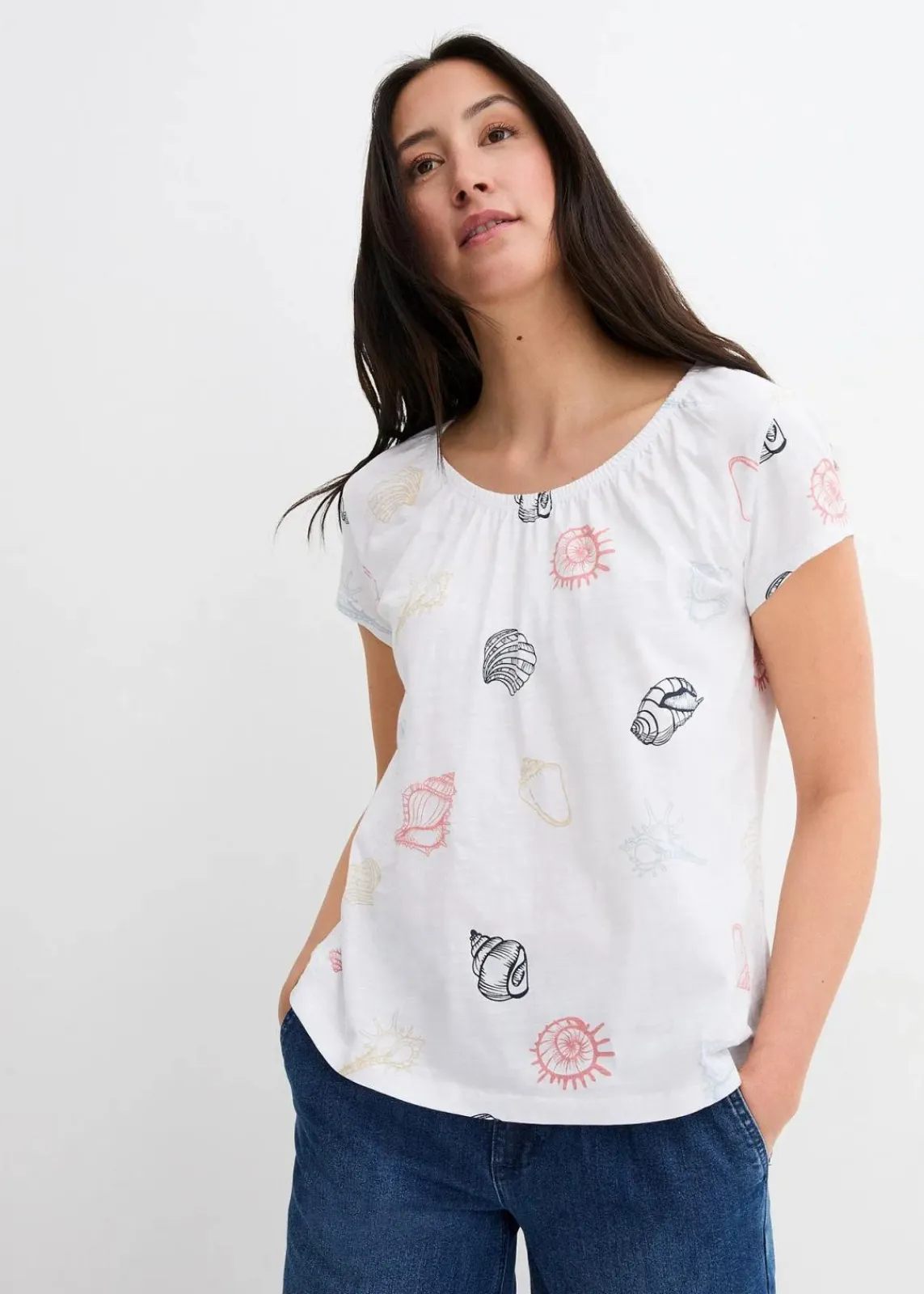 bonprix Nachhaltigere Materialien|Shirts & Tops^Bedrucktes Shirt mit Rundhalsausschnitt aus Bio-Baumwolle weiß