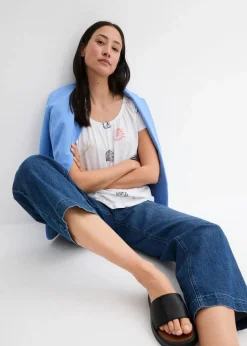 bonprix Nachhaltigere Materialien|Shirts & Tops^Bedrucktes Shirt mit Rundhalsausschnitt aus Bio-Baumwolle weiß