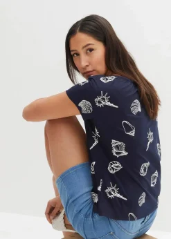 bonprix Shirts & Tops|Nachhaltigere Materialien^Bedrucktes Shirt mit Rundhalsausschnitt aus Bio-Baumwolle dunkelblau bedruckt