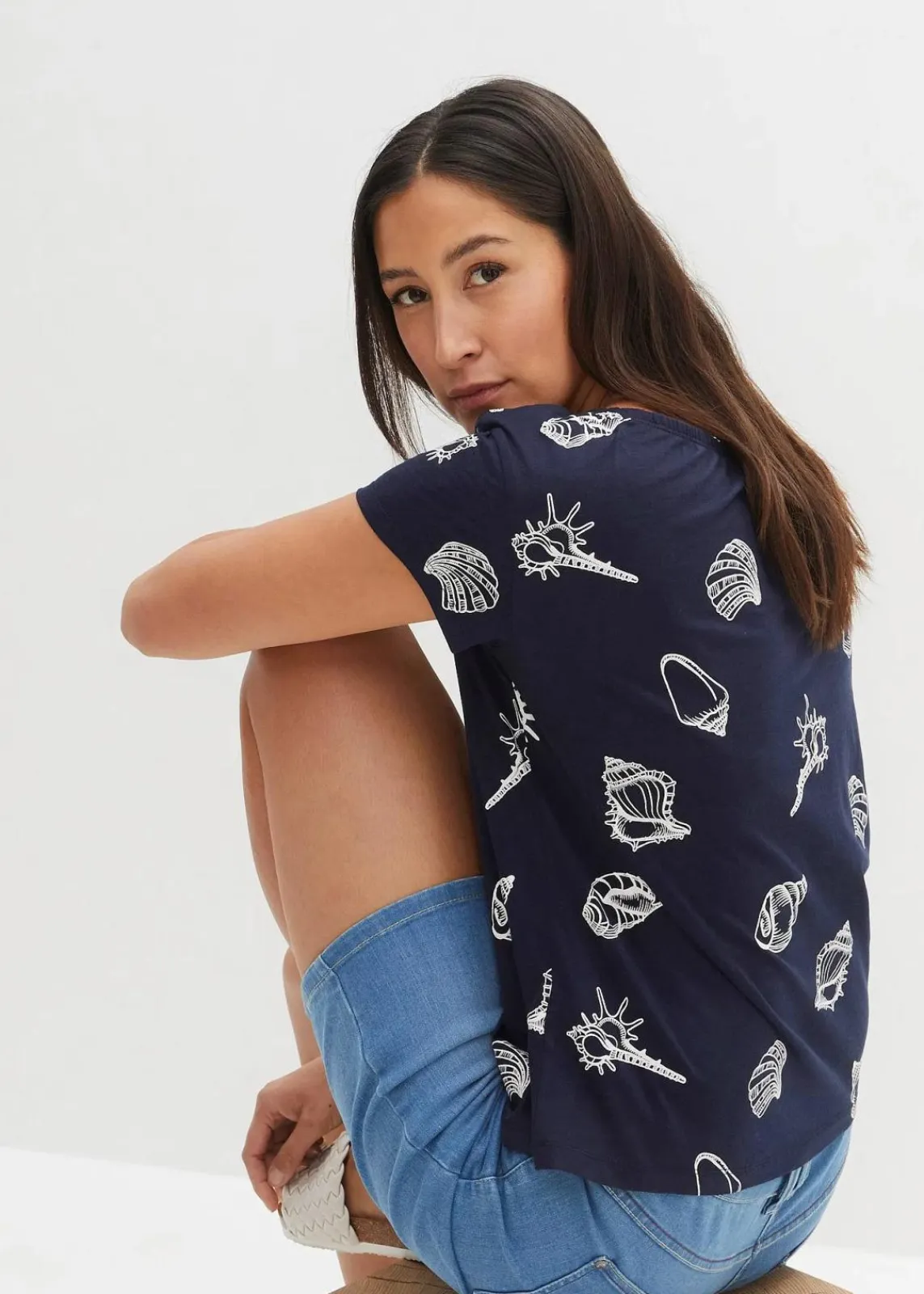 bonprix Shirts & Tops|Nachhaltigere Materialien^Bedrucktes Shirt mit Rundhalsausschnitt aus Bio-Baumwolle dunkelblau bedruckt