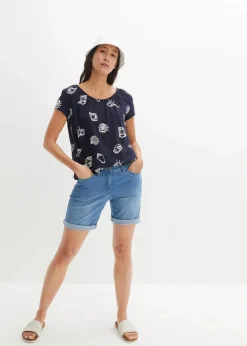 bonprix Shirts & Tops|Nachhaltigere Materialien^Bedrucktes Shirt mit Rundhalsausschnitt aus Bio-Baumwolle dunkelblau bedruckt