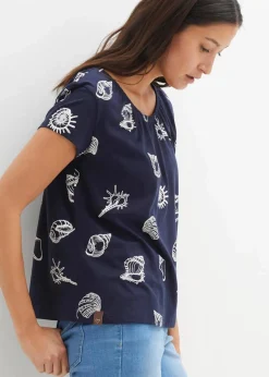 bonprix Shirts & Tops|Nachhaltigere Materialien^Bedrucktes Shirt mit Rundhalsausschnitt aus Bio-Baumwolle dunkelblau bedruckt