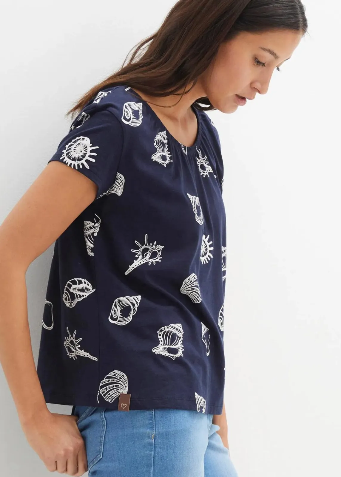 bonprix Shirts & Tops|Nachhaltigere Materialien^Bedrucktes Shirt mit Rundhalsausschnitt aus Bio-Baumwolle dunkelblau bedruckt