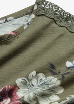 bonprix Shirts & Tops^Bedrucktes Shirt mit Spitze oliv geblümt