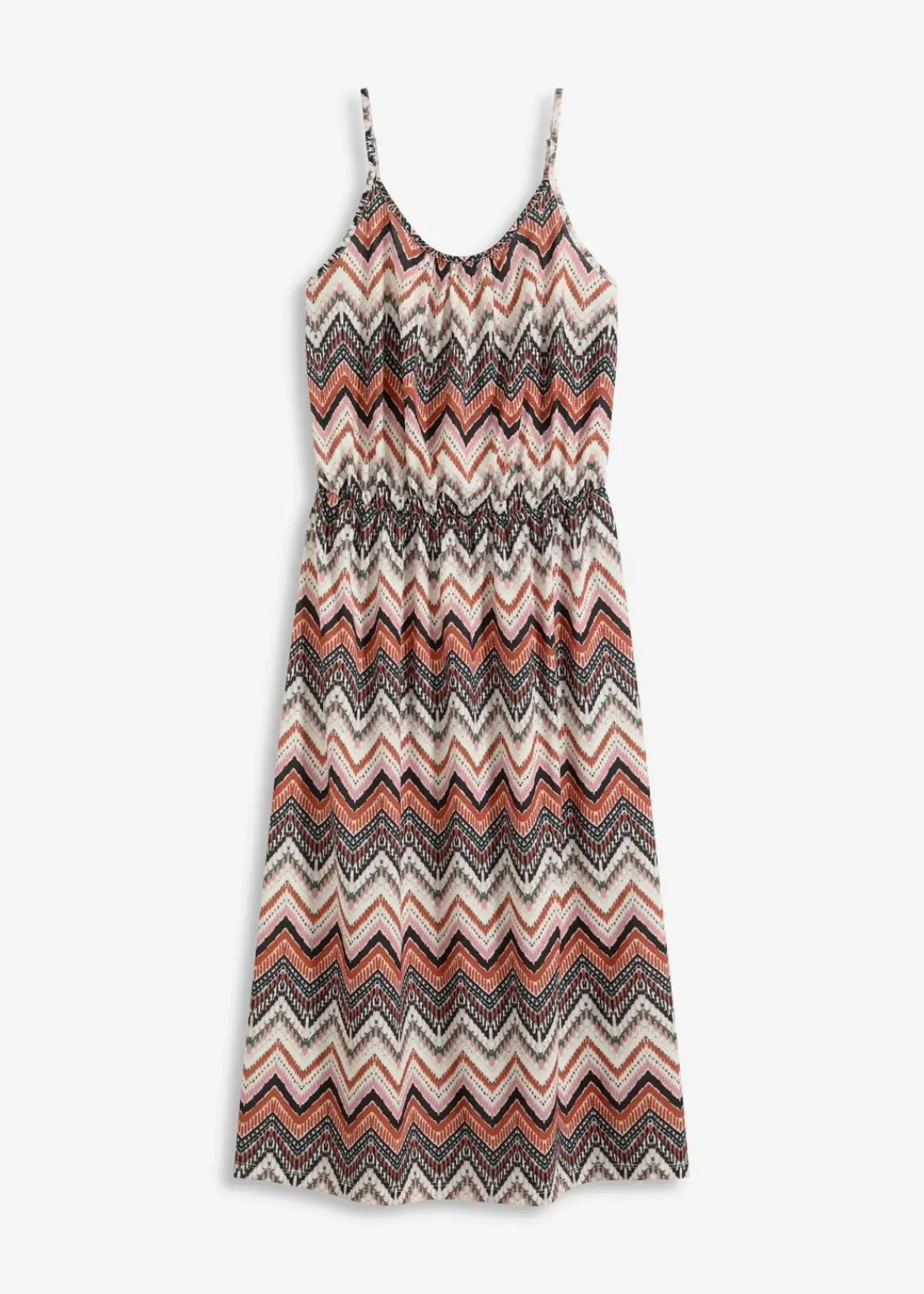 bonprix Nachhaltigere Materialien|Kleider^bedrucktes Trägerkleid wollweiß/braun bedruckt