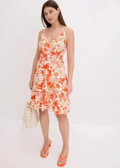bonprix Bekleidung·Pullover & Strickjacken|Kleider^bedrucktes Trägerkleid aus softem Viskose-Mix orange/weiß geblümt