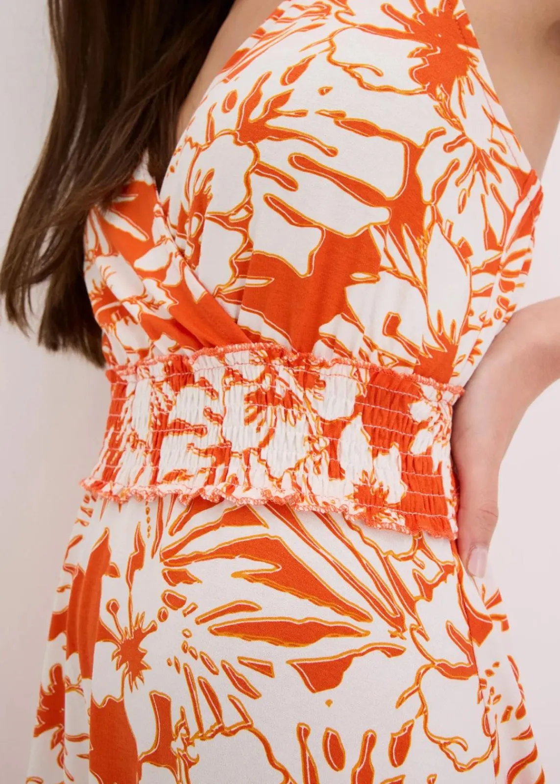 bonprix Bekleidung·Pullover & Strickjacken|Kleider^bedrucktes Trägerkleid aus softem Viskose-Mix orange/weiß geblümt