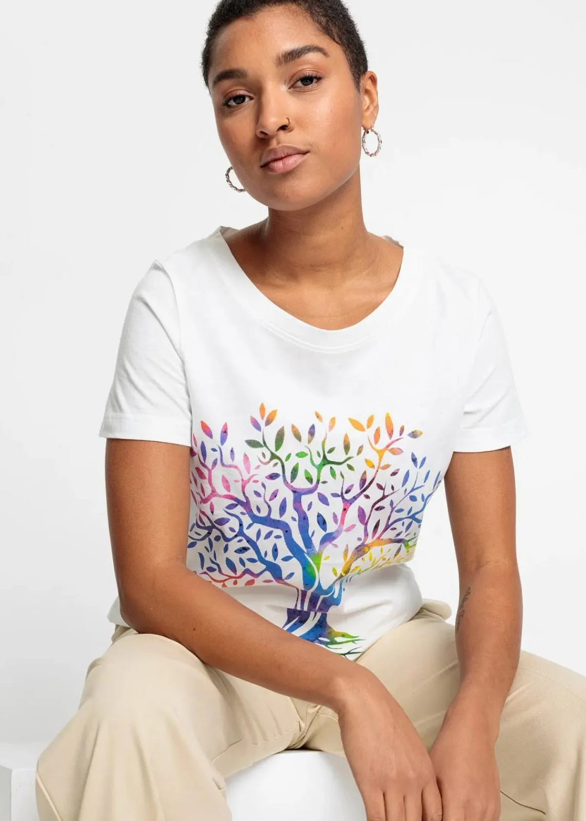 bonprix Nachhaltigere Materialien|Shirts & Tops^Bedrucktes T-Shirt aus Bio-Baumwolle weiß bedruckt