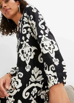bonprix Bekleidung·Pullover & Strickjacken|Kleider^bedrucktes Tunika-Kleid schwarz/wollweiß bedruckt