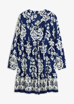 bonprix Kleider|Bekleidung·Pullover & Strickjacken^bedrucktes Tunika-Kleid mitternachtsblau/wollweiß bedruckt