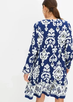 bonprix Kleider|Bekleidung·Pullover & Strickjacken^bedrucktes Tunika-Kleid mitternachtsblau/wollweiß bedruckt