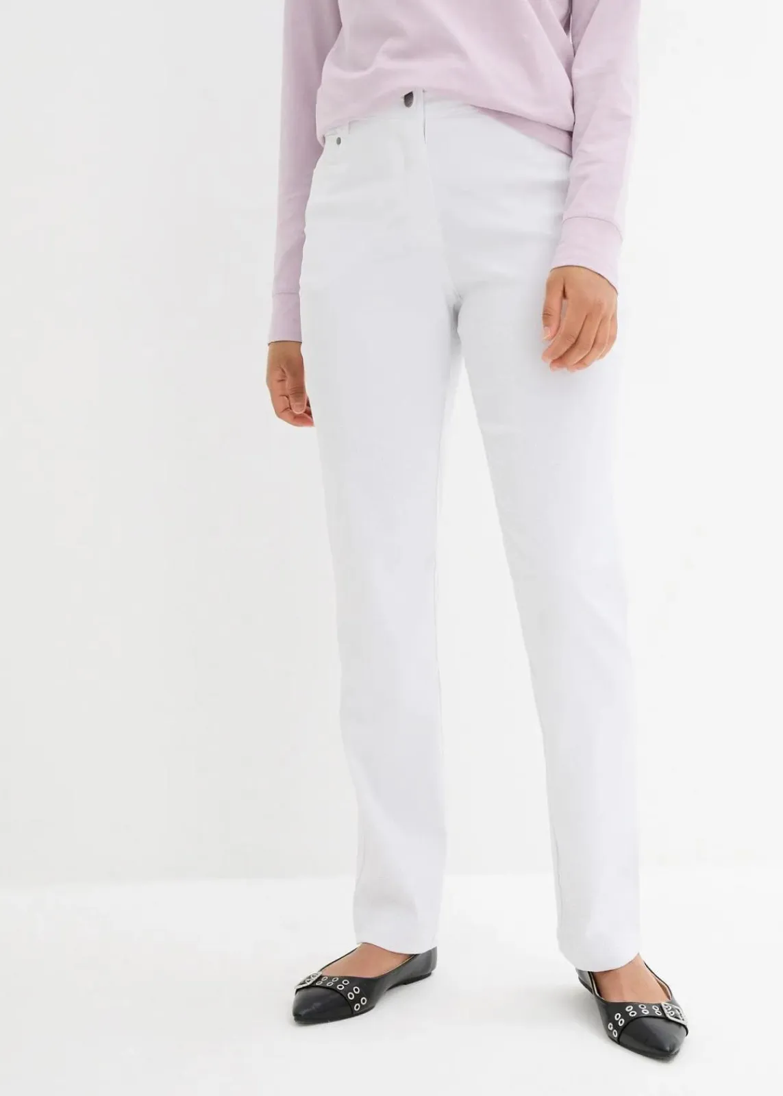 bonprix Hosen|Bekleidung·Kleider^Bengalin-Stretch-Hose mit Bequembund, Straight weiss