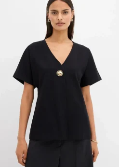bonprix Bekleidung·Blusen & Tuniken|Bekleidung·Hosen^Bequeme Weste mit Zierknopf aus Punto di Roma schwarz