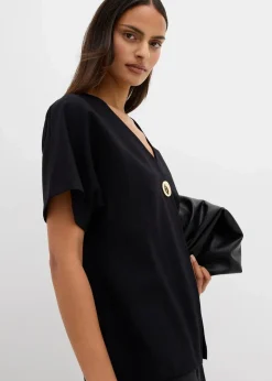 bonprix Bekleidung·Blusen & Tuniken|Bekleidung·Hosen^Bequeme Weste mit Zierknopf aus Punto di Roma schwarz