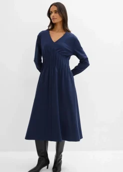 bonprix Kleider|Bekleidung·Pullover & Strickjacken^Bequemes Kleid mit Zierfalten aus Viskose-Mix dunkelblau