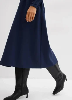 bonprix Kleider|Bekleidung·Pullover & Strickjacken^Bequemes Kleid mit Zierfalten aus Viskose-Mix dunkelblau