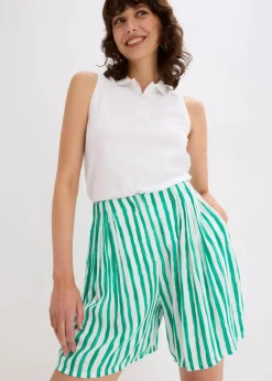 bonprix Hosen|Shorts^Bermuda aus fließender Viscose weiß/jadegrün gestreift