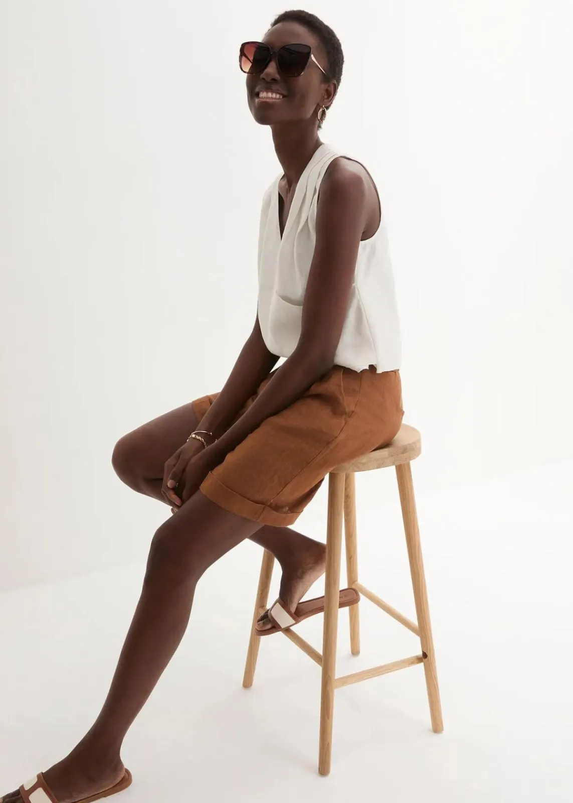 bonprix Bekleidung·Outdoorbekleidung|Bekleidung·Kleider^Bermudashorts aus reinem Leinen cognac braun