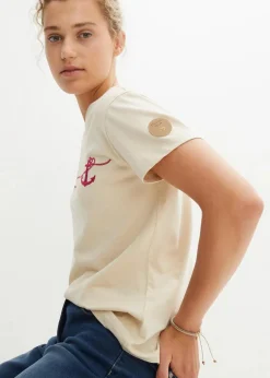bonprix Shirts & Tops|Nachhaltigere Materialien^Besticktes T-Shirt kieselbeige bedruckt