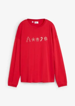 bonprix Shirts & Tops^Besticktes Weihnachts-Langarmshirt, oversized salsarot