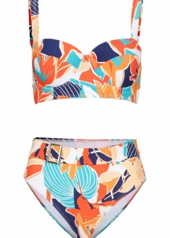 bonprix Große Cups D-F|Nachhaltigere Materialien^Bügel Bikini mit Highwaist-Bikinihose (2-tlg.Set) weiss/blau floral