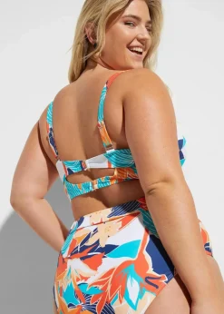 bonprix Große Cups D-F|Nachhaltigere Materialien^Bügel Bikini mit Highwaist-Bikinihose (2-tlg.Set) weiss/blau floral