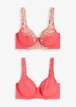 bonprix Wäsche·Bhs|Nachhaltigere Materialien^Bügel-BH mit filigraner Spitze (2er Pack) paradiespink geblümt + paradiespink