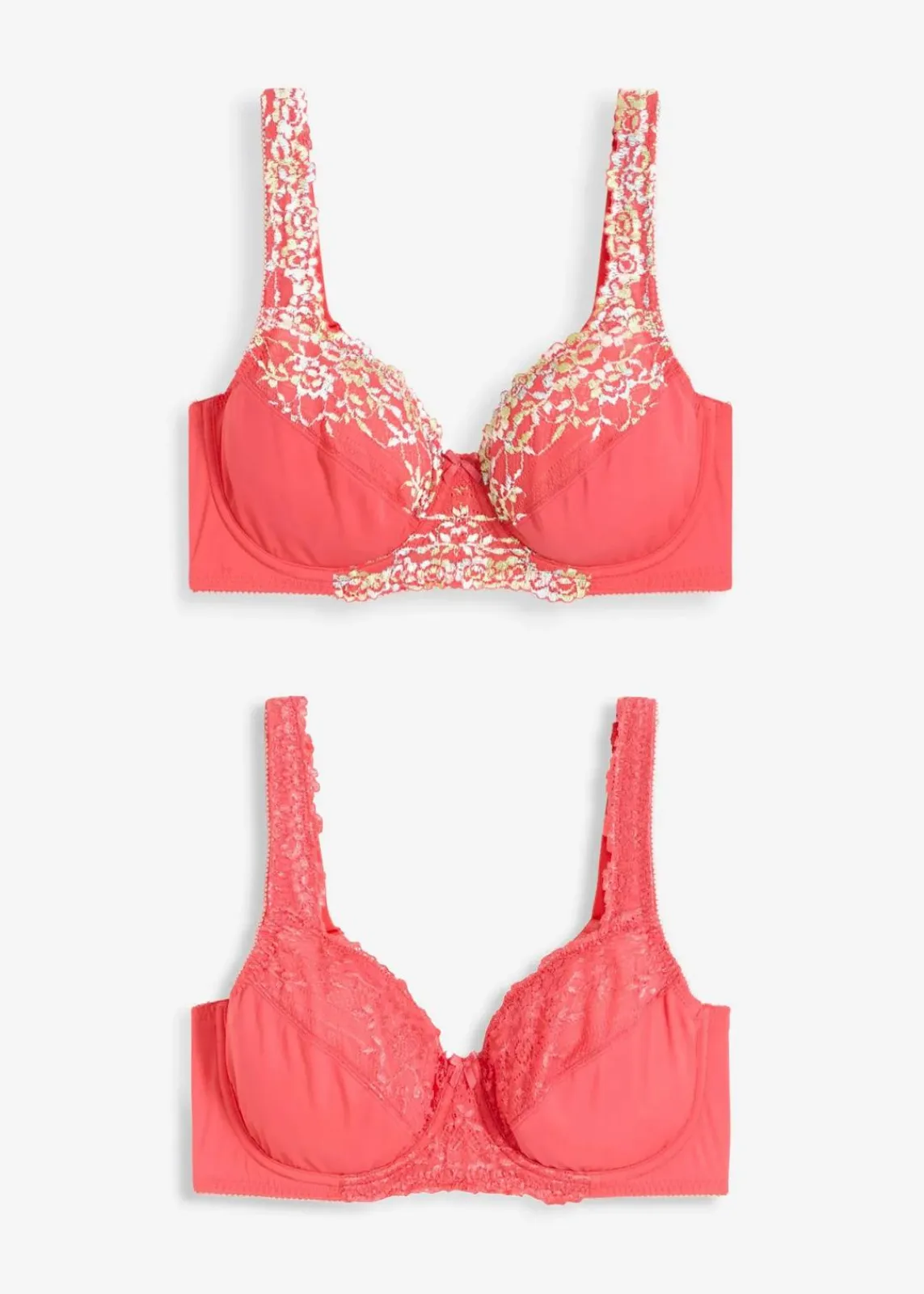bonprix Wäsche·Bhs|Nachhaltigere Materialien^Bügel-BH mit filigraner Spitze (2er Pack) paradiespink geblümt + paradiespink