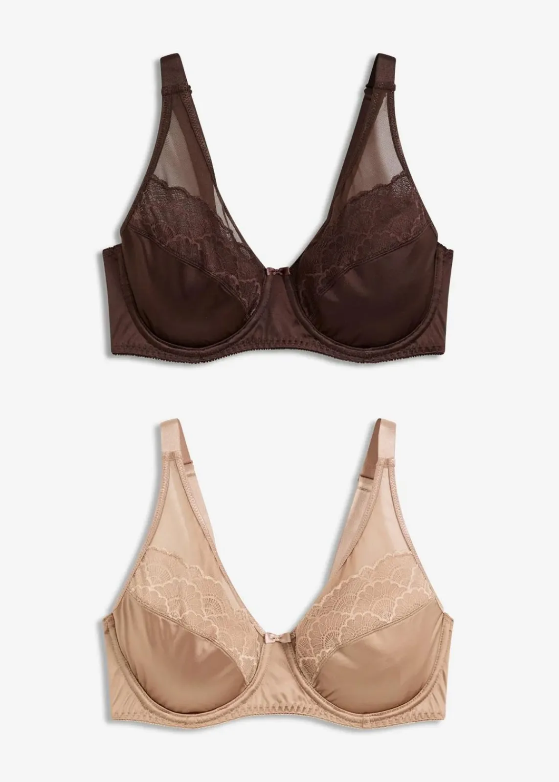 bonprix Wäsche·Dessous|Wäsche·Große Cups D-H^Bügel-BH mit Glanzeffekt (2er Pack) dunkelbraun+camel