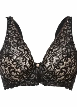 bonprix Große Cups D-H|Nachhaltigere Materialien^Bügel-BH mit zarter Spitze schwarz/puder geblümt