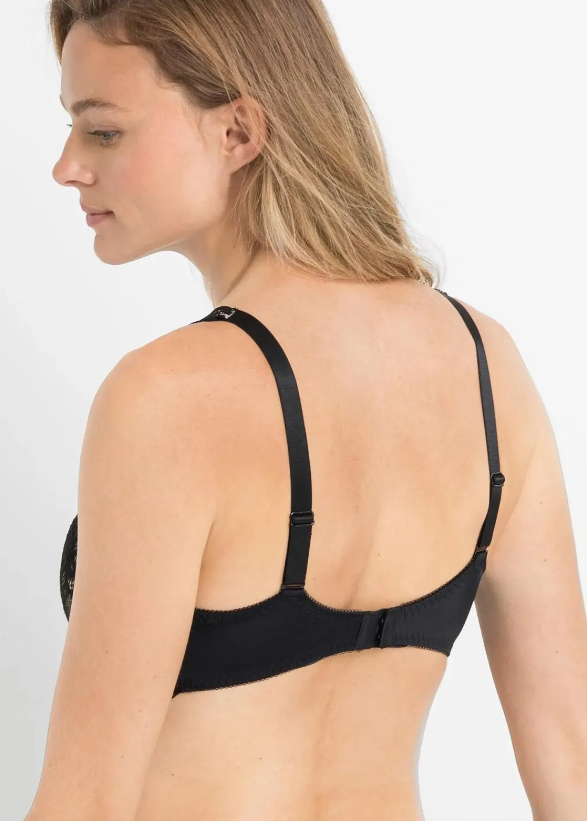 bonprix Große Cups D-H|Nachhaltigere Materialien^Bügel-BH mit zarter Spitze schwarz/puder geblümt