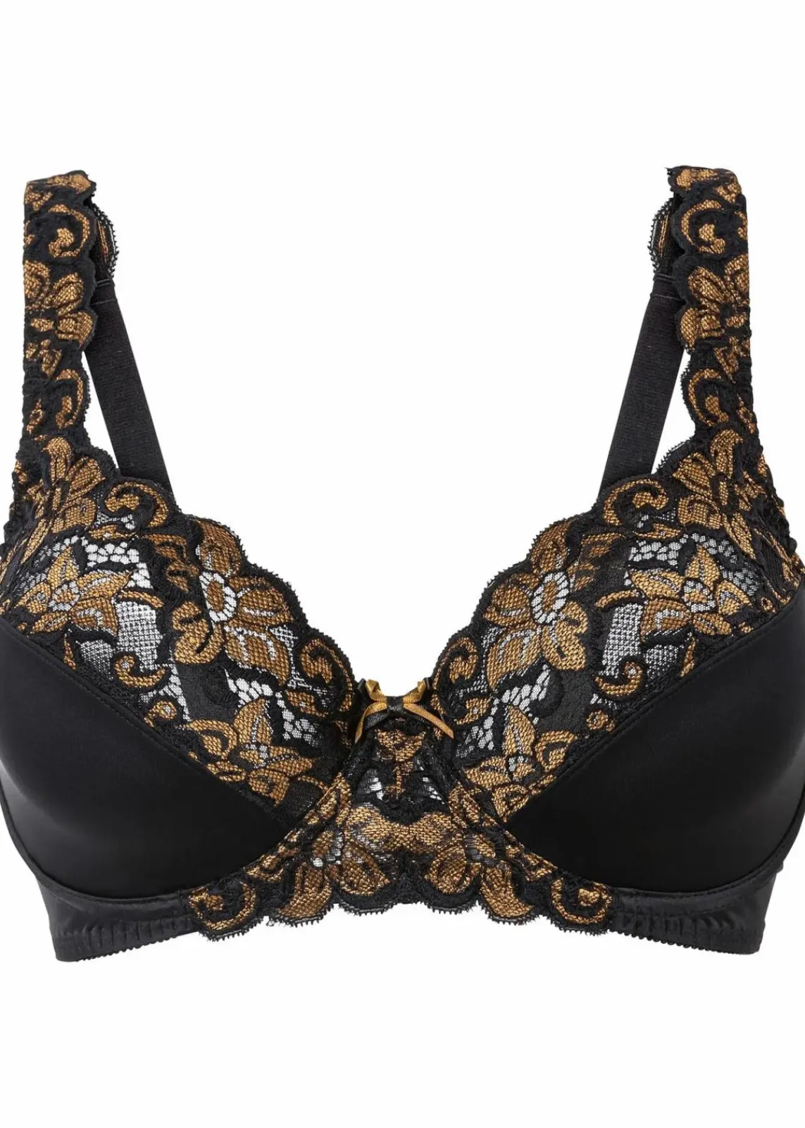 bonprix Wäsche·Dessous|Wäsche·Große Cups D-H^Bügel-BH mit zarter Spitze schwarz/goldbraun