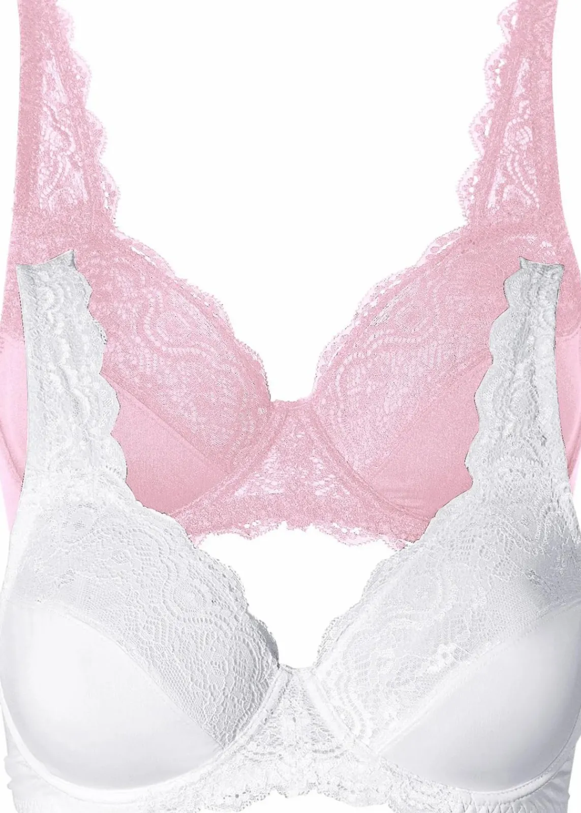 bonprix Große Cups D-H|Nachhaltigere Materialien^Bügel-BH mit zarter Spitze (2er Pack) rosa + weiss