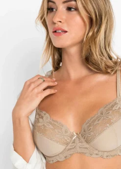 bonprix Große Cups D-H|Nachhaltigere Materialien^Bügel-BH mit zarter Spitze (3er Pack) schwarz + weiß + kreidebeige