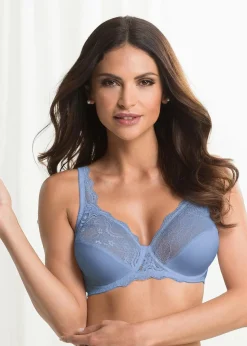 bonprix Große Cups D-H|Nachhaltigere Materialien^Bügel-BH mit zarter Spitze (2er Pack) mattblau + sandbeige