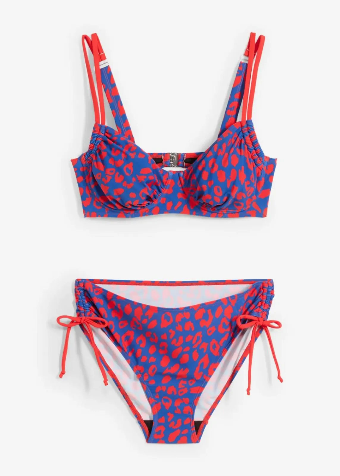 bonprix Nachhaltigere Materialien|Bademode·Bikinis^Bügel-Bikini mit Bindebändern (2-tlg.Set) blau/lrot leo bedruckt