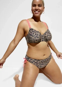 bonprix Große Cups D-F|Nachhaltigere Materialien^Bügel-Bikini mit Bindebändern (2-tlg.Set) beige/schwarz leo bedruckt