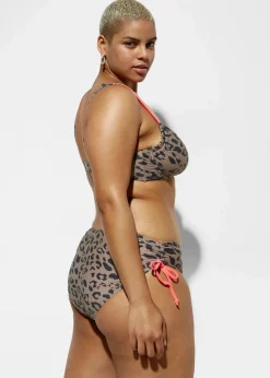 bonprix Große Cups D-F|Nachhaltigere Materialien^Bügel-Bikini mit Bindebändern (2-tlg.Set) beige/schwarz leo bedruckt