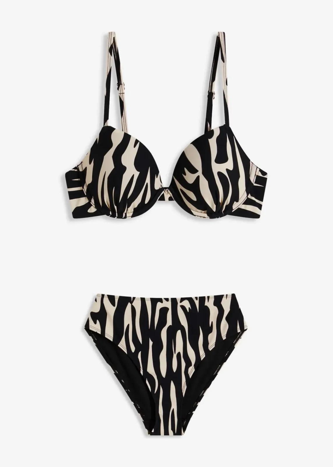 bonprix Große Cups D-F|Nachhaltigere Materialien^Bügel-Bikini (2-tlg.Set) schwarz/weiß graphisch