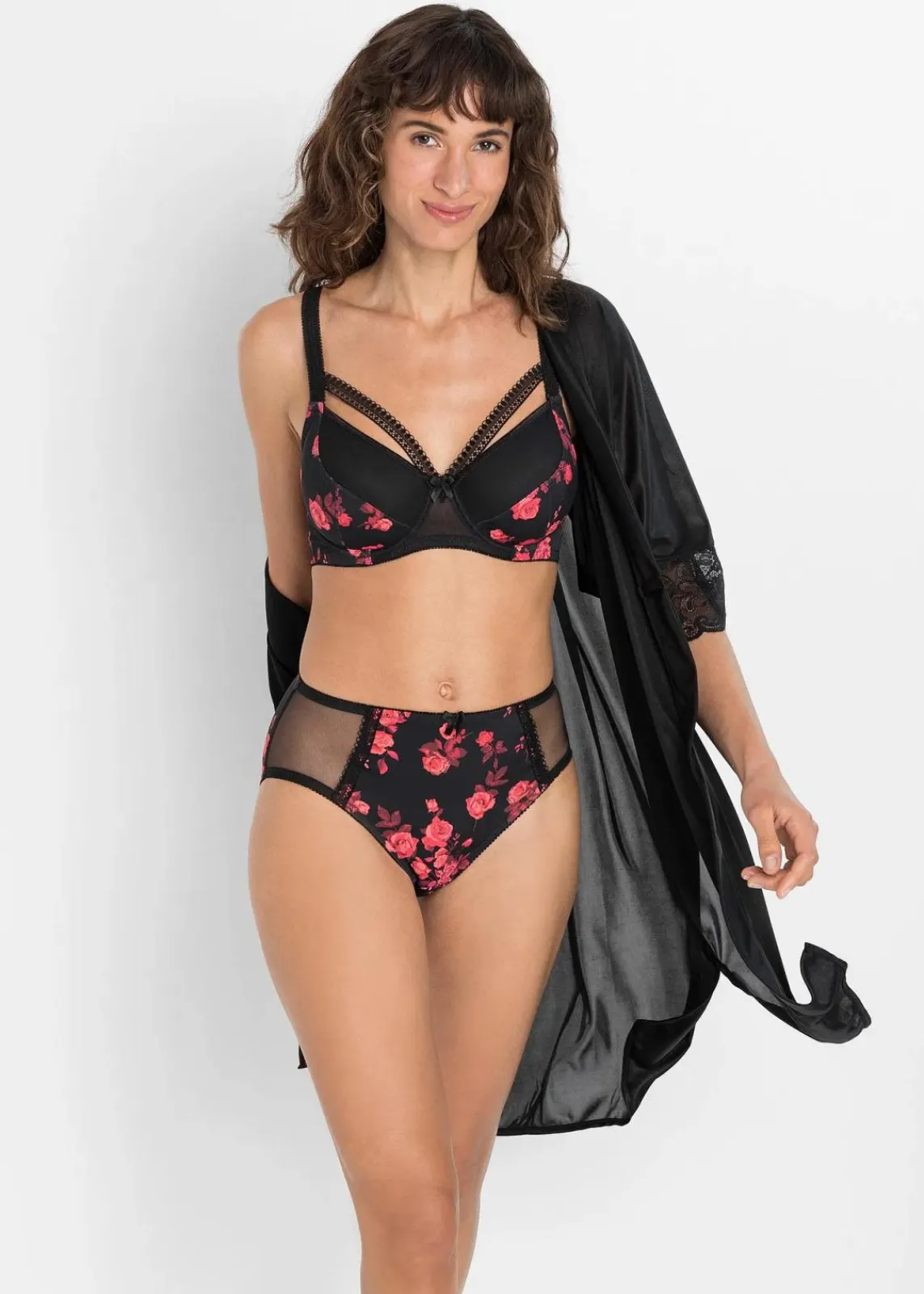 bonprix Wäsche·Dessous|Wäsche·Große Cups D-H^BH mit Bügel schwarz geblümt