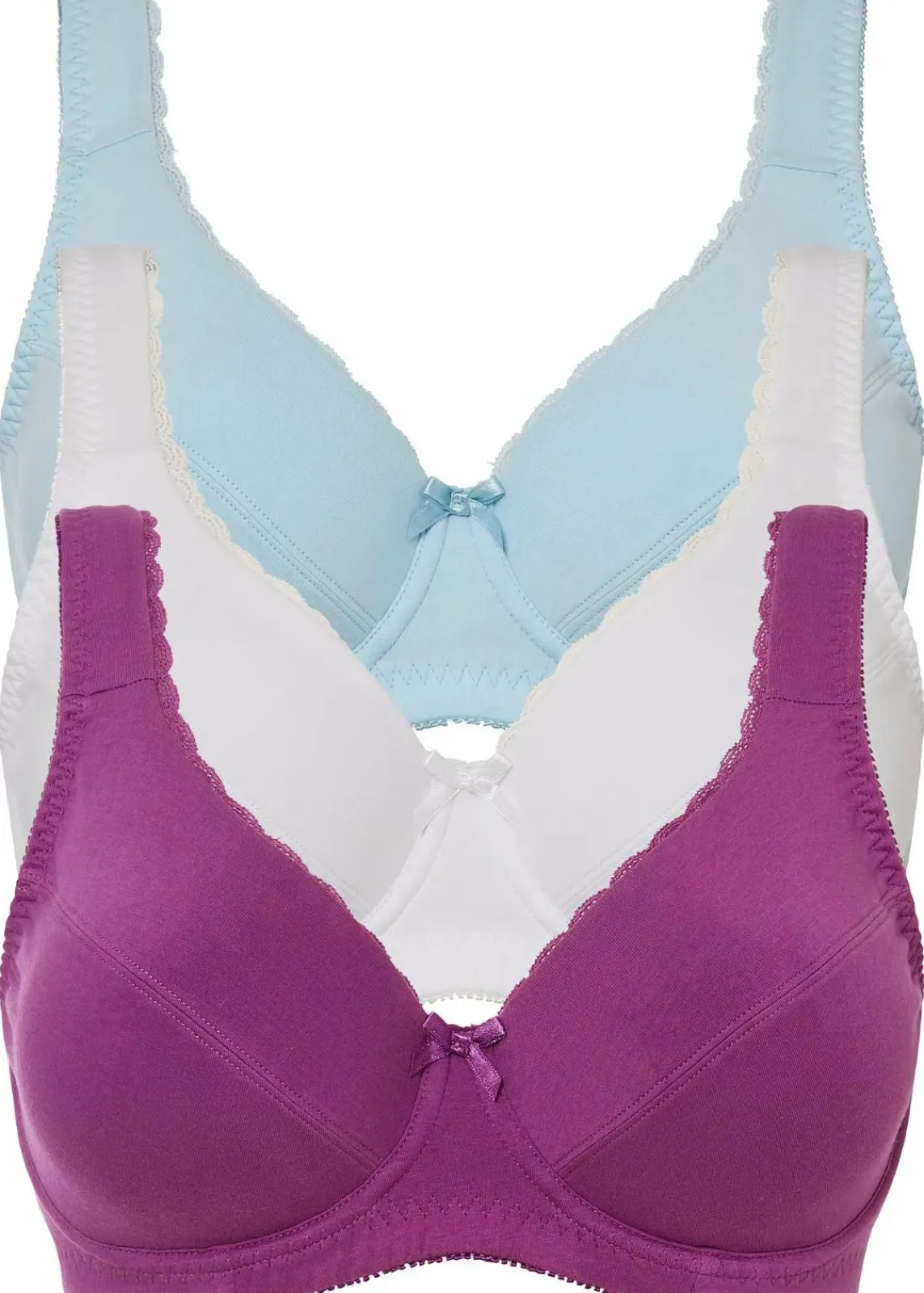 bonprix Wäsche·Basics|Wäsche·Baumwollunterwäsche^BH mit Bügel mit Bio Baumwolle (3er Pack) veilchenlila + nebelblau + weiß