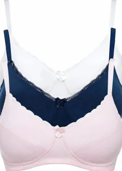 bonprix Große Cups D-H|Bhs^BH ohne Bügel mit Baumwolle (3er Pack) hellrosa + dunkelblau + ecru