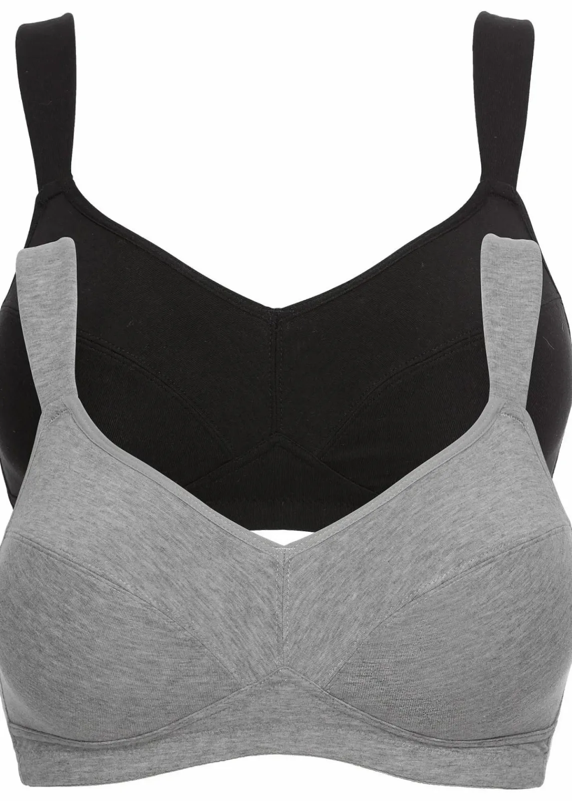 bonprix Große Cups D-H|Nachhaltigere Materialien^BH ohne Bügel mit Bio-Baumwolle (2er Pack) schwarz + hellgrau meliert