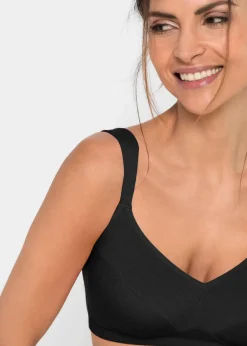 bonprix Große Cups D-H|Nachhaltigere Materialien^BH ohne Bügel mit Bio-Baumwolle (2er Pack) schwarz + hellgrau meliert