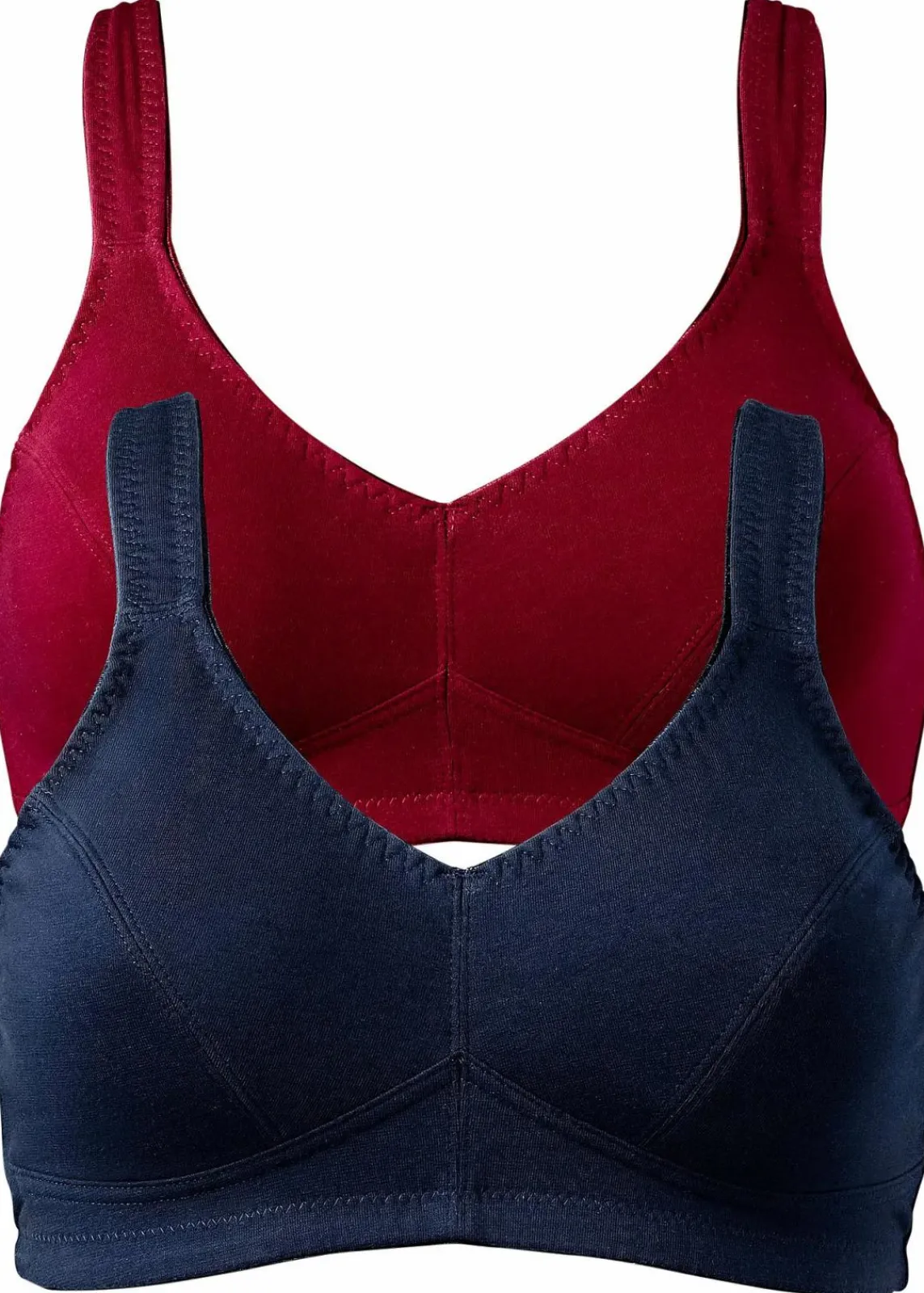 bonprix Große Cups D-H|Nachhaltigere Materialien^BH ohne Bügel mit Bio-Baumwolle (2er Pack) dunkelblau+kaminrot