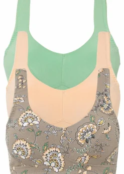 bonprix Wäsche·Baumwollunterwäsche|Wäsche·Große Cups D-H^BH ohne Bügel mit Bio-Baumwolle (3er Pack) taupe paisley + cremeapricot + mint