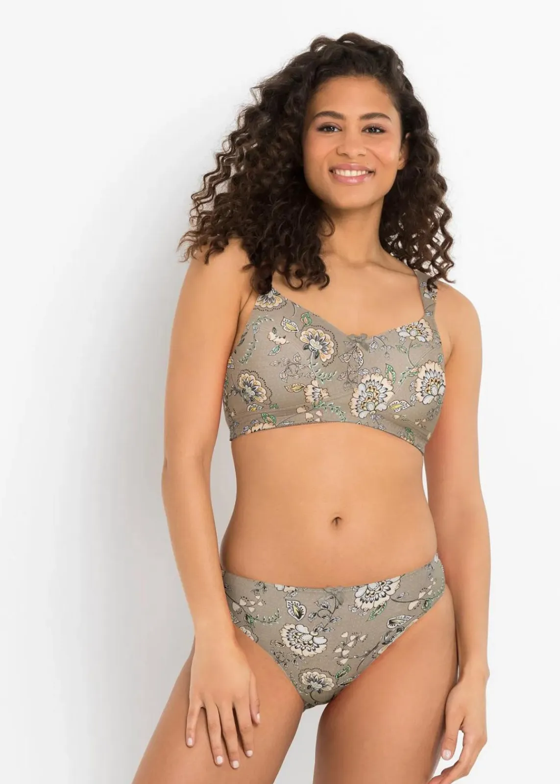 bonprix Wäsche·Baumwollunterwäsche|Wäsche·Große Cups D-H^BH ohne Bügel mit Bio-Baumwolle (3er Pack) taupe paisley + cremeapricot + mint