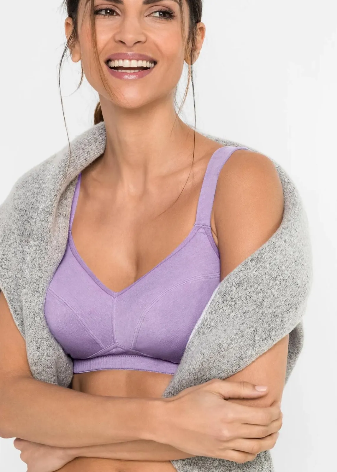 bonprix Große Cups D-H|Nachhaltigere Materialien^BH ohne Bügel mit Bio-Baumwolle (2er Pack) flieder + sandbeige