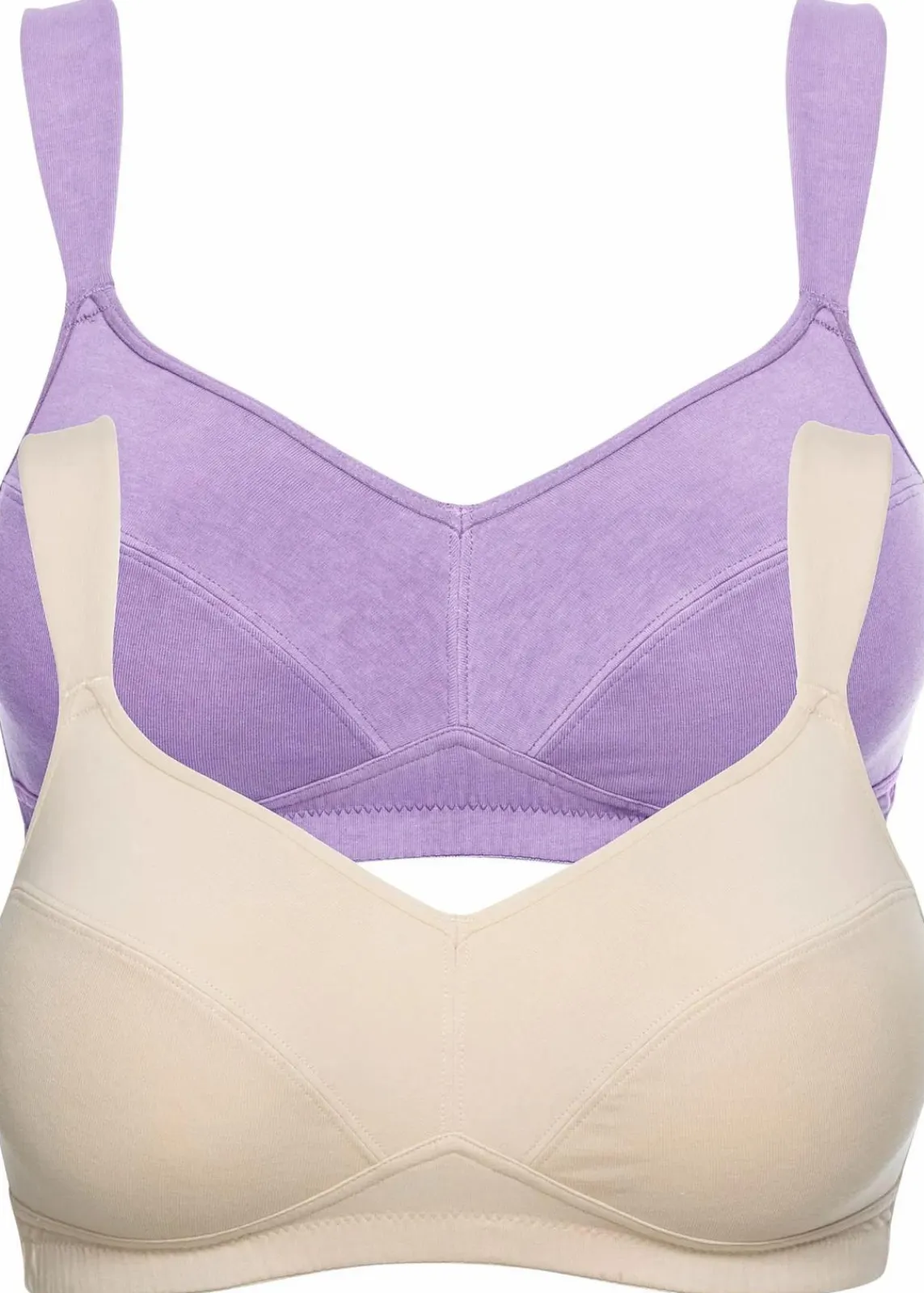 bonprix Große Cups D-H|Nachhaltigere Materialien^BH ohne Bügel mit Bio-Baumwolle (2er Pack) flieder + sandbeige